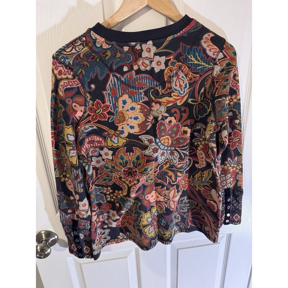 Sundance Women's Long Sleeve Waffle Knit Thermal Crew Neck Paisley XL - Picture 3 of 4